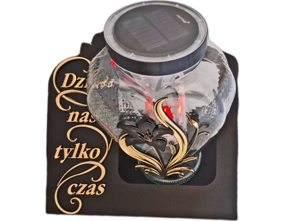 ZNICZ LAMPION SOLARNY FOTOWOLTAICZNY NA GRÓB SENTENCJA SKOS KWIAT