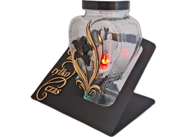 ZNICZ LAMPION SOLARNY FOTOWOLTAICZNY NA GRÓB SENTENCJA SKOS KWIAT