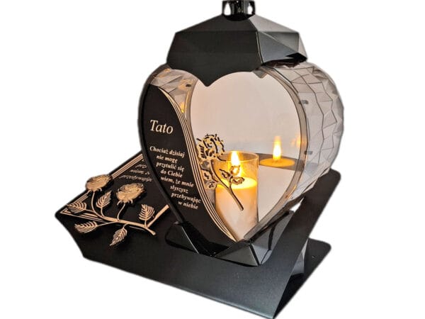 blach-tato-zlot-sw2.jpg TATA TACIE ZNICZ LAMPION NA GRÓB SERCE ZŁOTO SKOS SENTENCJA+ ŚWIECA