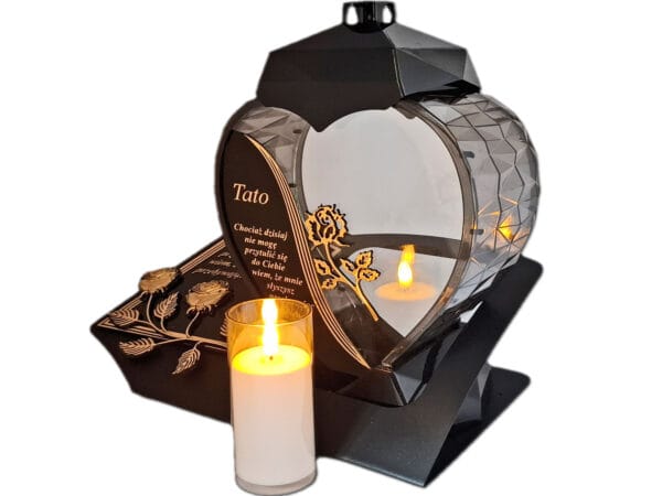 blach-tato-zlot-sw3.jpg TATA TACIE ZNICZ LAMPION NA GRÓB SERCE ZŁOTO SKOS SENTENCJA+ ŚWIECA