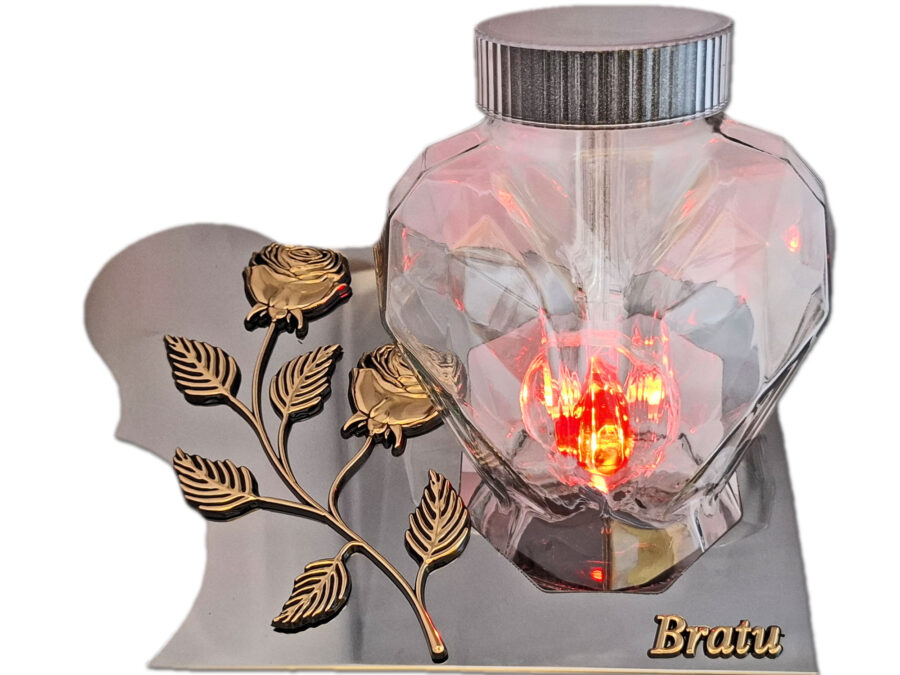 BRAT BRATU SOLARNY ZNICZ LAMPION FOTOWOLTAICZNY NA GRÓB SERCE SKOS SREBRO