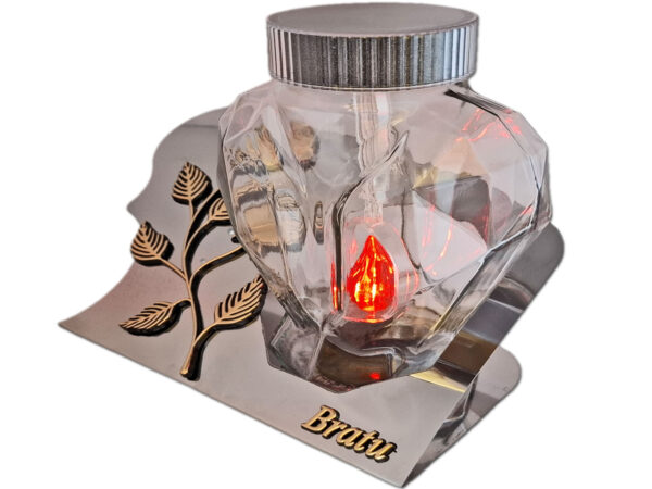 BRAT BRATU SOLARNY ZNICZ LAMPION FOTOWOLTAICZNY NA GRÓB SERCE SKOS SREBRO