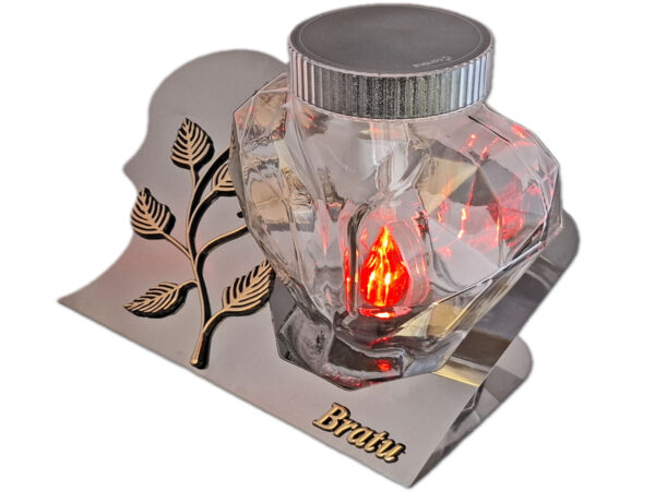 BRAT BRATU SOLARNY ZNICZ LAMPION FOTOWOLTAICZNY NA GRÓB SERCE SKOS SREBRO