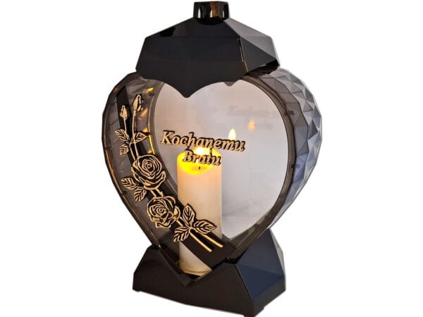 BRAT BRATU ZNICZ LAMPION SERCE D RÓŻA CZARNY ZŁOTO LITERY+ŚWIECA LED