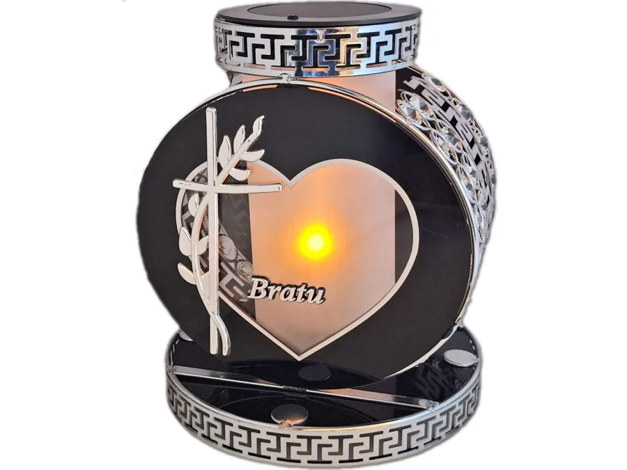 BRAT BRATU SOLAR FOTOWOLTAICZNY ZNICZ LAMPION VIP KOŁO SREBRNO-BIAŁY