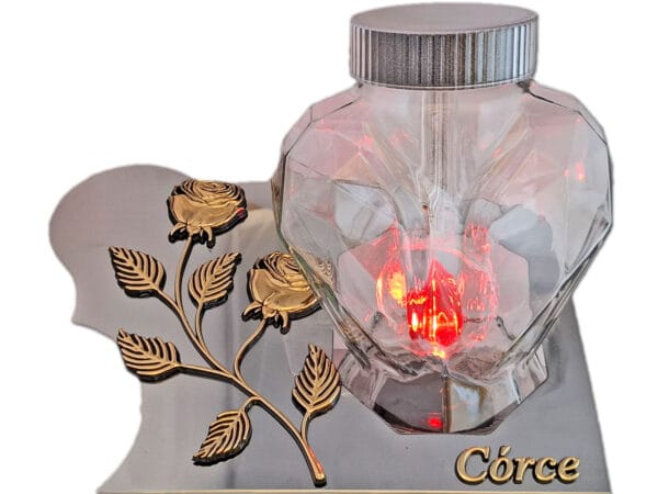 CÓRKA CÓRCE SOLARNY ZNICZ LAMPION FOTOWOLTAICZNY NA GRÓB SERCE SKOS SREBRO