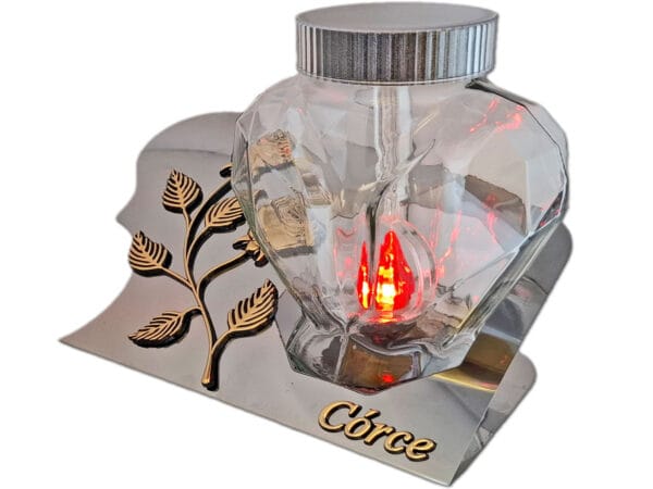 CÓRKA CÓRCE SOLARNY ZNICZ LAMPION FOTOWOLTAICZNY NA GRÓB SERCE SKOS SREBRO