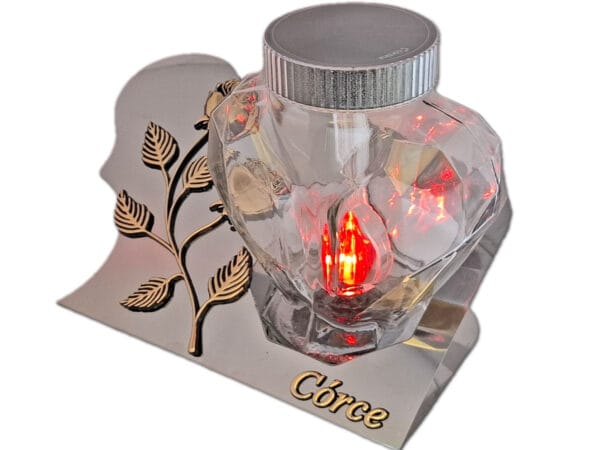 CÓRKA CÓRCE SOLARNY ZNICZ LAMPION FOTOWOLTAICZNY NA GRÓB SERCE SKOS SREBRO