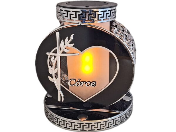 CÓRKA CÓRCE SOLAR FOTOWOLTAICZNY ZNICZ LAMPION VIP KOŁO SREBRNO-BIAŁY