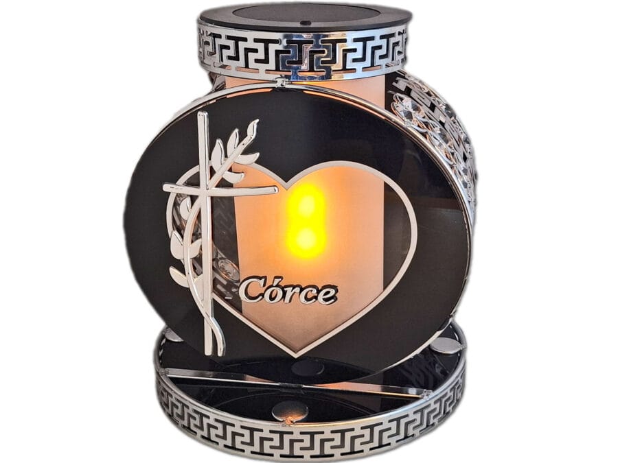 CÓRKA CÓRCE SOLAR FOTOWOLTAICZNY ZNICZ LAMPION VIP KOŁO SREBRNO-BIAŁY