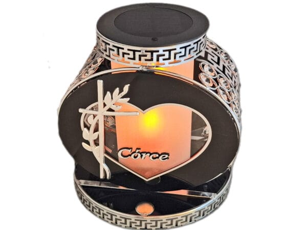 CÓRKA CÓRCE SOLAR FOTOWOLTAICZNY ZNICZ LAMPION VIP KOŁO SREBRNO-BIAŁY