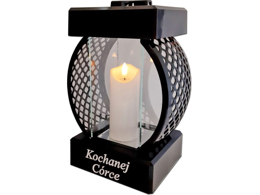 CÓRKA CÓRCE SR ZNICZ LAMPION KOŁO RTN GŁADKI CZARNY+ŚWIECA LED BIAŁA