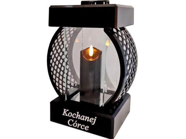 CÓRKA CÓRCE SR ZNICZ LAMPION KOŁO RTN GŁADKI CZARNY+ŚWIECA LED CZARNA