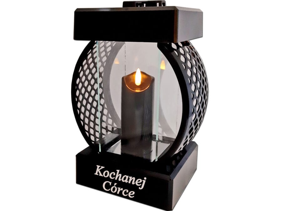 CÓRKA CÓRCE SR ZNICZ LAMPION KOŁO RTN GŁADKI CZARNY+ŚWIECA LED CZARNA
