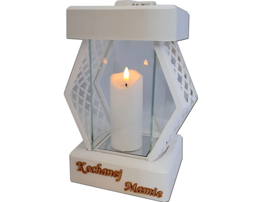 MAMA MAMIE ZNICZE LAMPION NA GRÓB DMT KARO GŁADKI BIAŁY+ŚWIECA LED