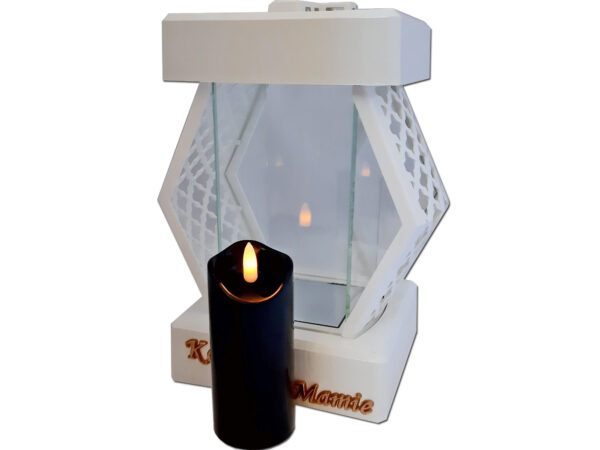 MAMA MAMIE ZNICZE LAMPION NA GRÓB DMT KARO GŁADKI BIAŁY+ŚWIECA LED CZARNA