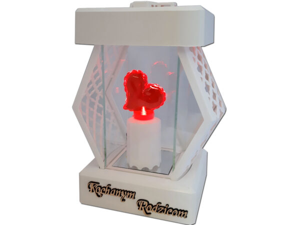 RODZICE RODZICOM ZNICZ LAMPION NA GRÓB DMT KARO GŁADKI BIAŁY+SERCE LED Z BAT