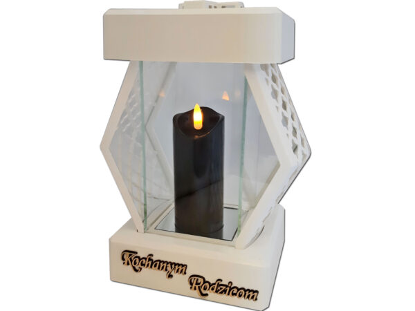 RODZICE RODZICOM ZNICZE LAMPION NA GRÓB DMT KARO GŁADKI BIAŁY+ŚWIECA LED CZARNA