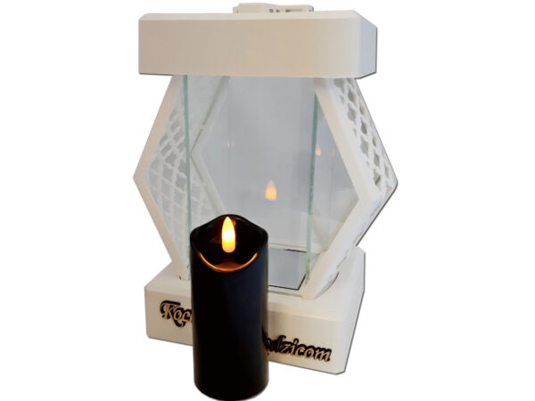 RODZICE RODZICOM ZNICZE LAMPION NA GRÓB DMT KARO GŁADKI BIAŁY+ŚWIECA LED CZARNA