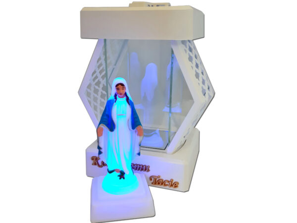 TATA TACIE ZNICZ ZNICZE LAMPION NA GRÓB DMT KARO GŁADKI BIAŁY+FIGURKA LED