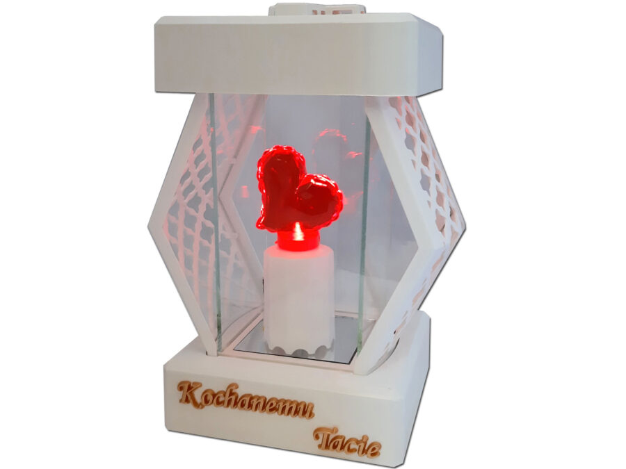 TATA TACIE ZNICZ LAMPION NA GRÓB DMT KARO GŁADKI BIAŁY+SERCE LED Z BAT