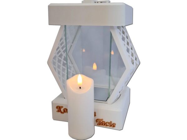 TATA TACIE ZNICZE LAMPION NA GRÓB DMT KARO GŁADKI BIAŁY+ŚWIECA LED
