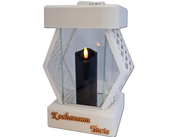 TATA TACIE ZNICZE LAMPION NA GRÓB DMT KARO GŁADKI BIAŁY+ŚWIECA LED CZARNA