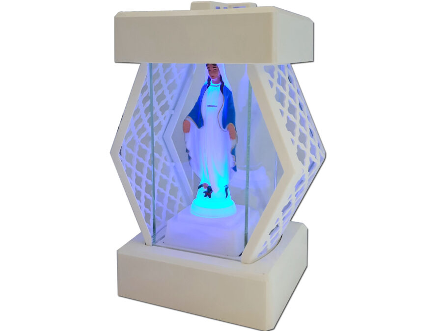 ZNICZ LAMPION LATARENKA NA GRÓB DMT KARO BIAŁY GŁADKI+FIGURKA LED