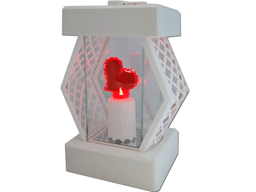 ZNICZ LAMPION LATARENKA NA GRÓB DMT KARO BIAŁY GŁADKI+SERCE LED Z BATERIAMI