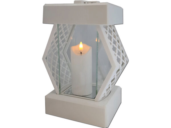 ZNICZ LAMPION LATARENKA NA GRÓB DMT KARO BIAŁY GŁADKI+ŚWIECA LED BIAŁA