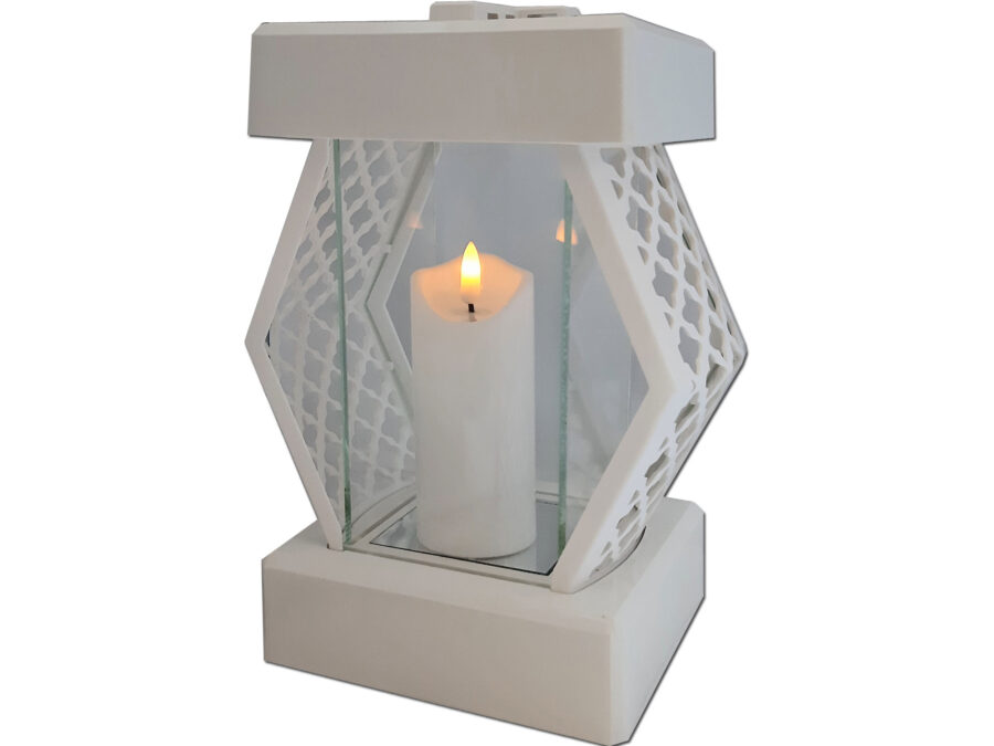 ZNICZ LAMPION LATARENKA NA GRÓB DMT KARO BIAŁY GŁADKI+ŚWIECA LED BIAŁA