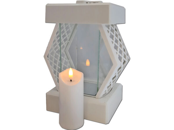 ZNICZ LAMPION LATARENKA NA GRÓB DMT KARO BIAŁY GŁADKI+ŚWIECA LED BIAŁA