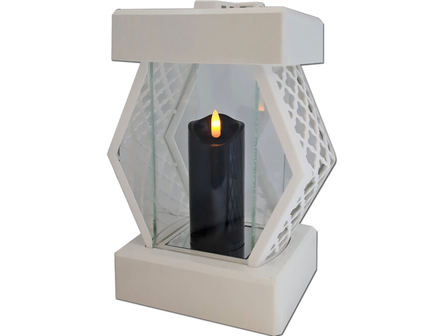 ZNICZ LAMPION LATARENKA NA GRÓB DMT KARO BIAŁY GŁADKI+ŚWIECA LED CZARNA