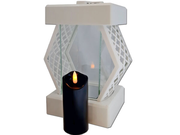 ZNICZ LAMPION LATARENKA NA GRÓB DMT KARO BIAŁY GŁADKI+ŚWIECA LED CZARNA