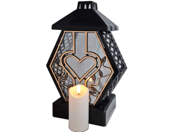 ZNICZ LAMPION NA GRÓB DMT DUŻY RTN RAMA SERCE ZŁOTO+ŚWIECA LED BIAŁA