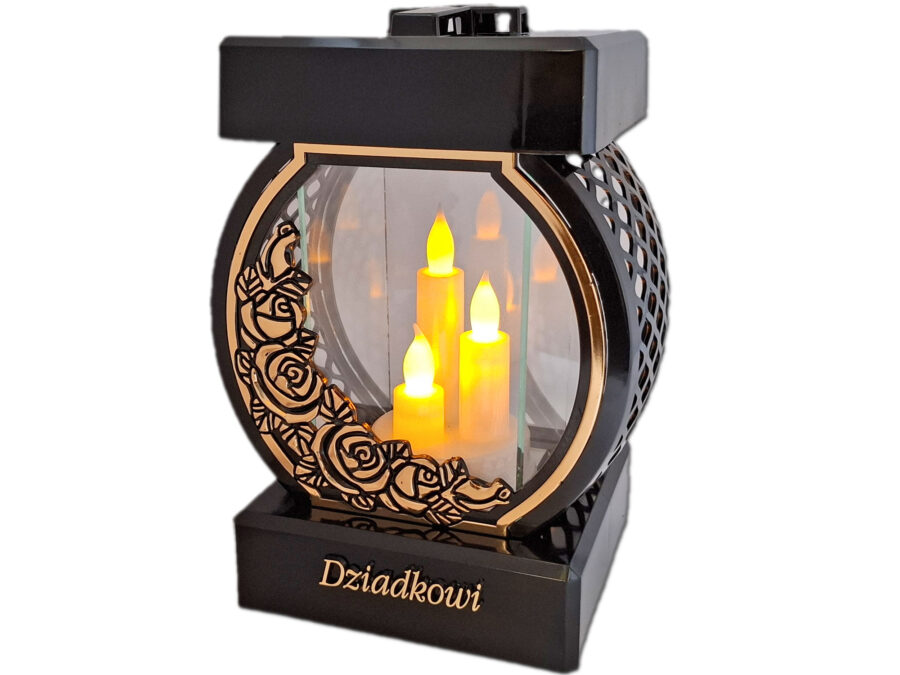 DZIADEK DZIADKOWI ZNICZ LAMPION NA GRÓB KOŁO RTN RÓŻA RAM ZŁO+ŚWIECZNIK LED