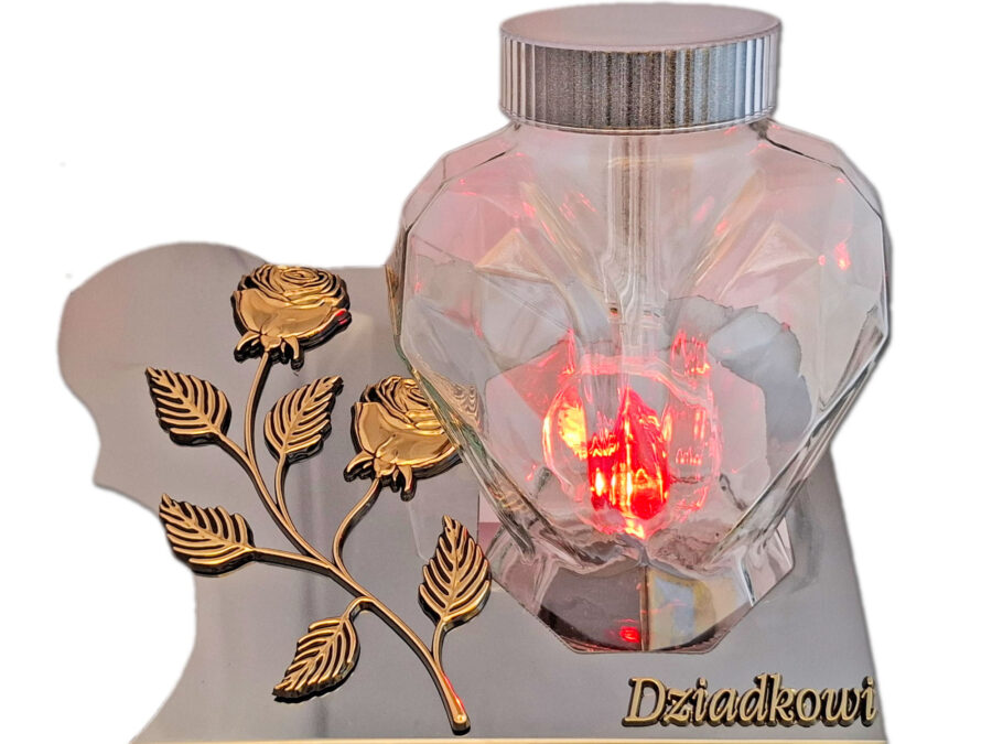 DZIADEK DZIADKOWI SOLARNY ZNICZ LAMPION FOTOWOLTAICZNY NA GRÓB SERCE SKOS SREBRO