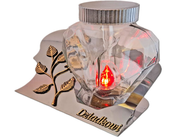 DZIADEK DZIADKOWI SOLARNY ZNICZ LAMPION FOTOWOLTAICZNY NA GRÓB SERCE SKOS SREBRO