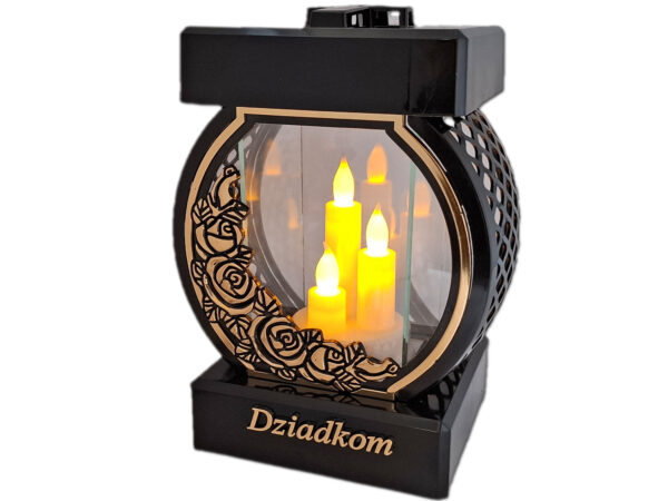 DZIADKOM DZIADKI ZNICZ LAMPION NA GRÓB KOŁO RTN RÓŻA RAMA ZŁO+ŚWIECZNIK LED