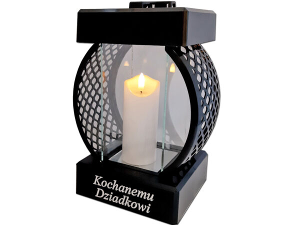 DZIADEK DZIADKOWI SR ZNICZ LAMPION KOŁO RTN GŁADKI CZARNY+ŚWIECA LED BIAŁA