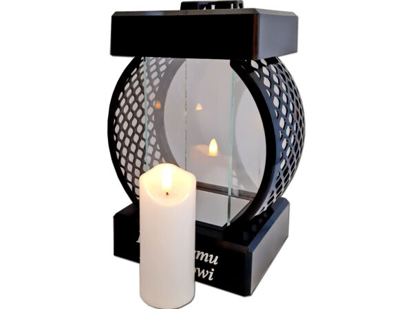 DZIADEK DZIADKOWI SR ZNICZ LAMPION KOŁO RTN GŁADKI CZARNY+ŚWIECA LED BIAŁA