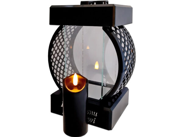 DZIADEK DZIADKOWI SR ZNICZ LAMPION KOŁO RTN GŁADKI CZARNY+ŚWIECA LED CZARNA