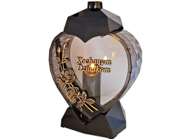 DZIADKOM DZIADKI ZNICZ LAMPION SERCE D RÓŻA CZARNY ZŁOTO LITERY+ŚWIECA LED CZARNA