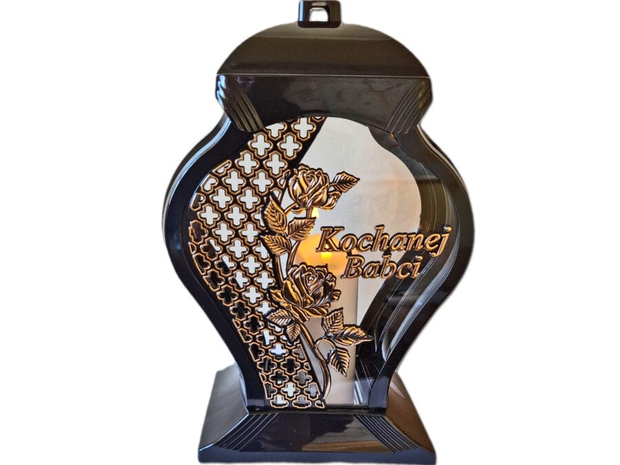 BABCIA BABCI ZNICZ LAMPION NA GRÓB FAR RÓŻA ZŁOTO+ŚWIECA LED BIAŁA