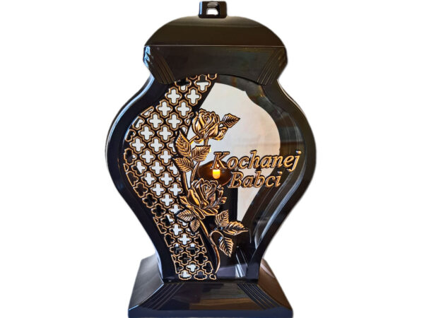 BABCIA BABCI ZNICZ LAMPION NA GRÓB FAR RÓŻA ZŁOTO+ŚWIECA LED CZARNA