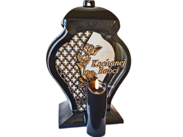 BABCIA BABCI ZNICZ LAMPION NA GRÓB FAR RÓŻA ZŁOTO+ŚWIECA LED CZARNA
