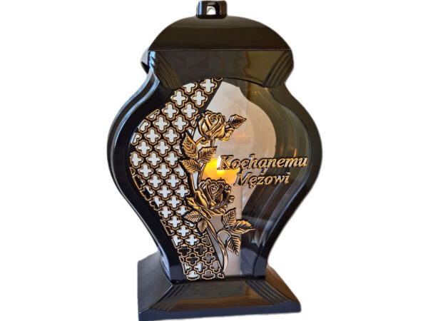 MĄŻ MĘŻOWI ZNICZ LAMPION NA GRÓB FAR RÓŻA ZŁOTO+ŚWIECA LED BIAŁA