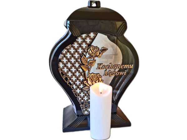 MĄŻ MĘŻOWI ZNICZ LAMPION NA GRÓB FAR RÓŻA ZŁOTO+ŚWIECA LED BIAŁA