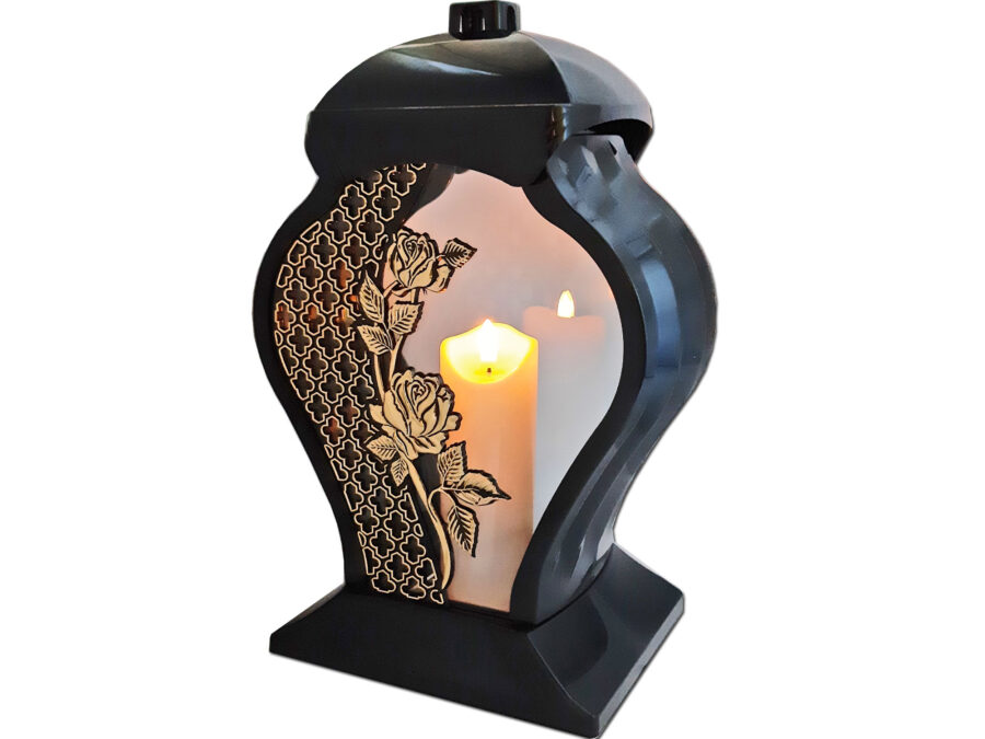 ZNICZ ZNICZE LAMPION LAMPIONY NA GRÓB FAR RÓŻA ZŁOTO+ŚWIECA LED BIAŁA