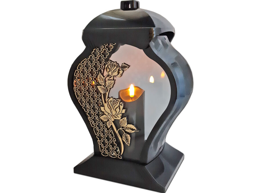 ZNICZ ZNICZE LAMPION LAMPIONY NA GRÓB FAR RÓŻA ZŁOTO+ŚWIECA LED CZARNA